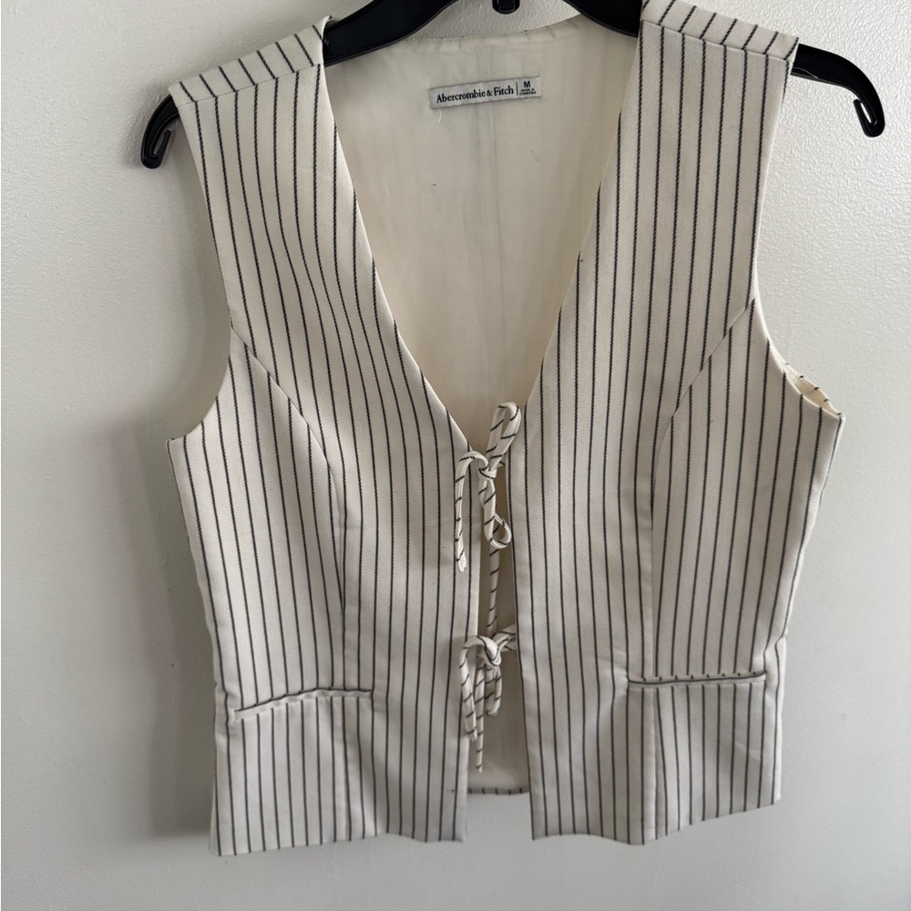 Abercrombie & Fitch Cream Pinstripe Lace-Up Vest